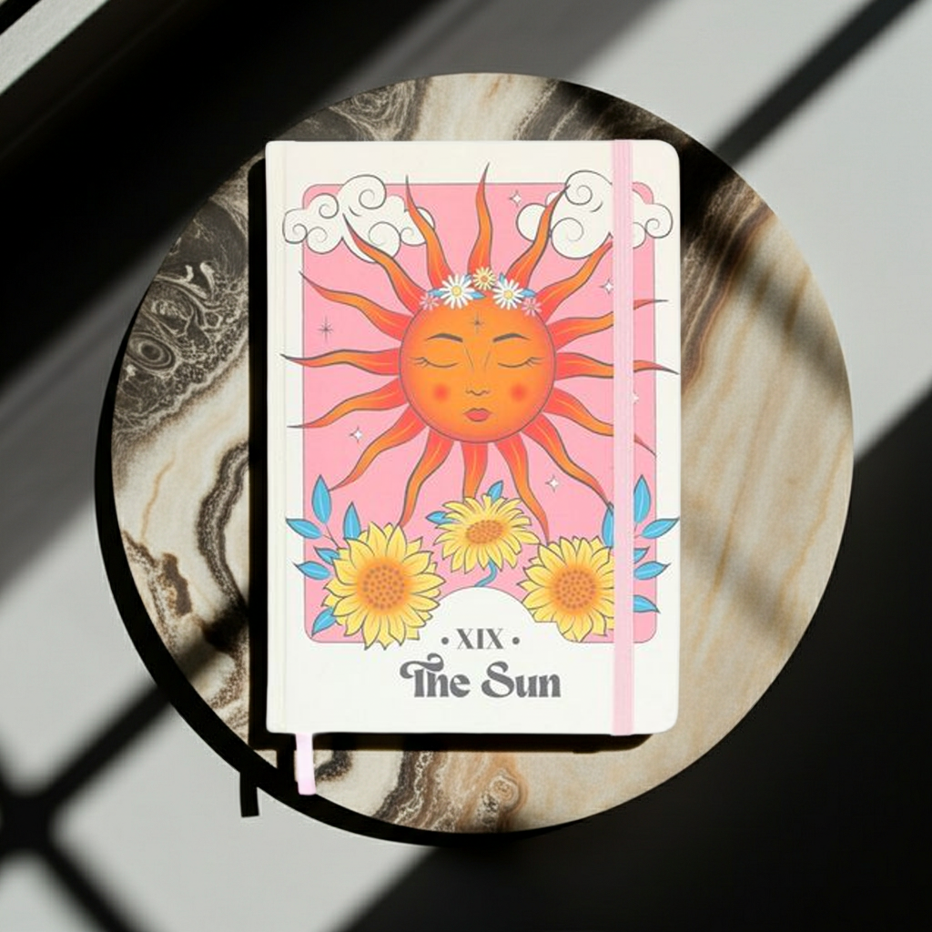 The Sun Celestial A5 Notebook - Artfully Curated Creations and identify whats in the image