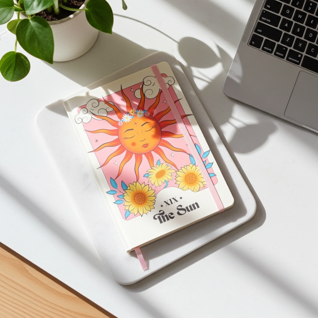 The Sun Celestial A5 Notebook - Artfully Curated Creations and identify whats in the image