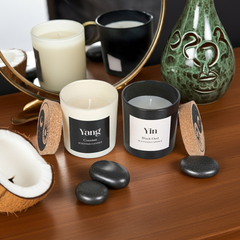 Yin Yang Candle Set Black Oud and Coconut Scents Set of 2 Complementary Candles for Balance, Relaxation & Energy