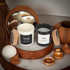 Yin Yang Candle Set Black Oud and Coconut Scents Set of 2 Complementary Candles for Balance, Relaxation & Energy