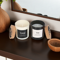 Yin Yang Candle Set Black Oud and Coconut Scents Set of 2 Complementary Candles for Balance, Relaxation & Energy