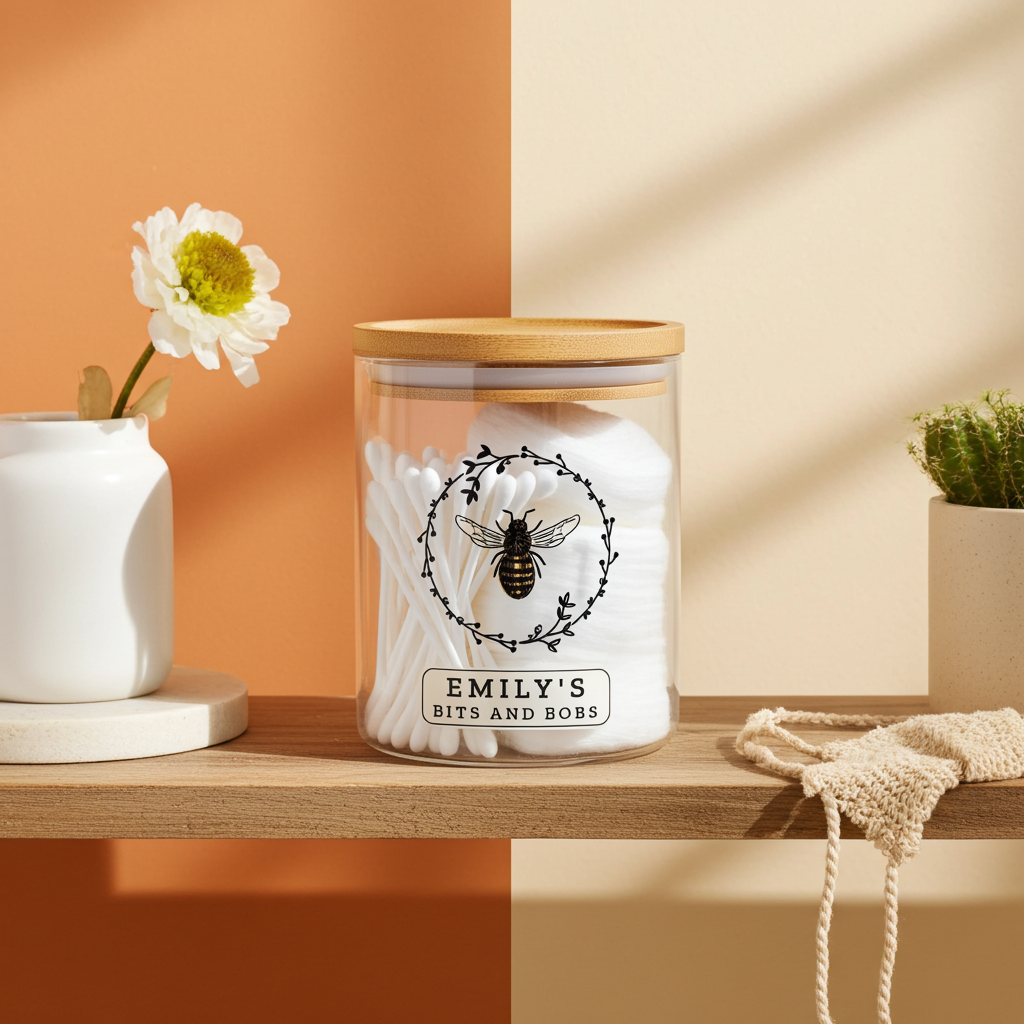 Personalised Bee Glass Jar | A Sweet & Stylish Way to Store Your Essentials - Artfully Curated Creations and identify whats in the image