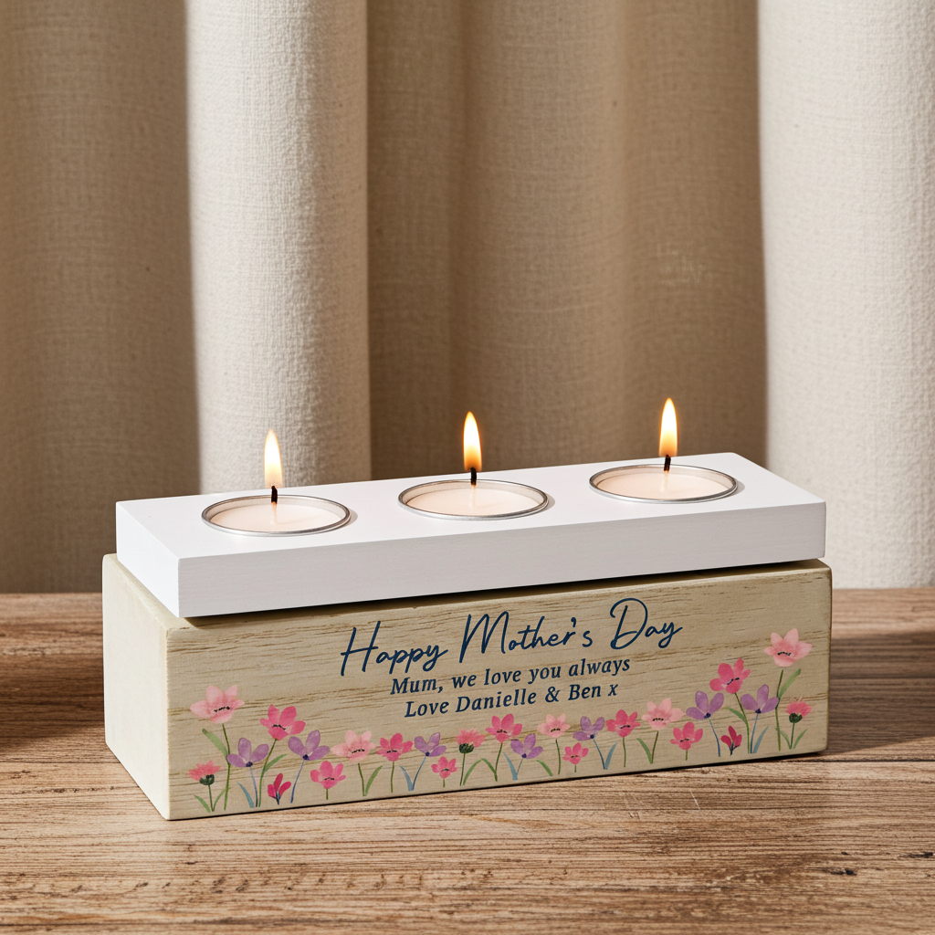 Personalised Shabby Chic Floral Tea Light Box | Custom Message Wooden Gift - Artfully Curated Creations and identify whats in the image