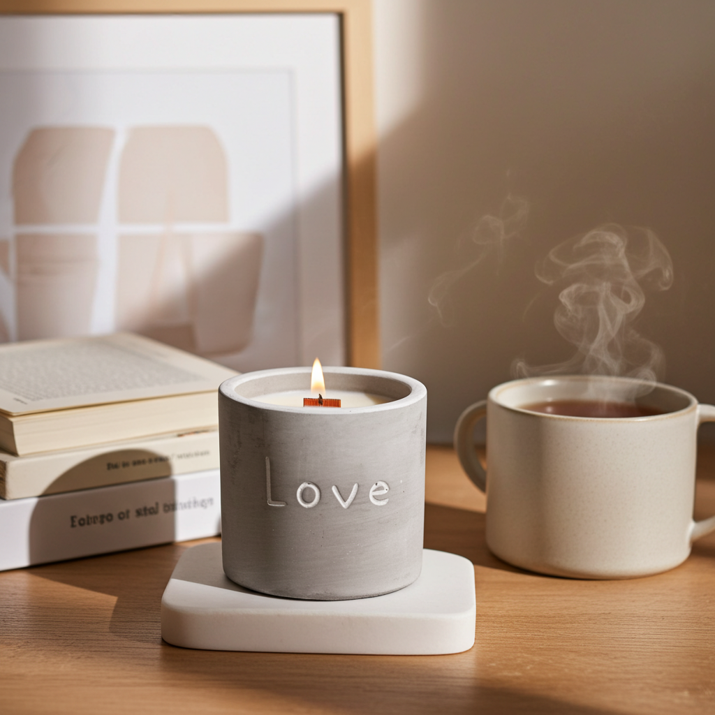 Concrete Wooden Wick Candle - Fig & Cassis