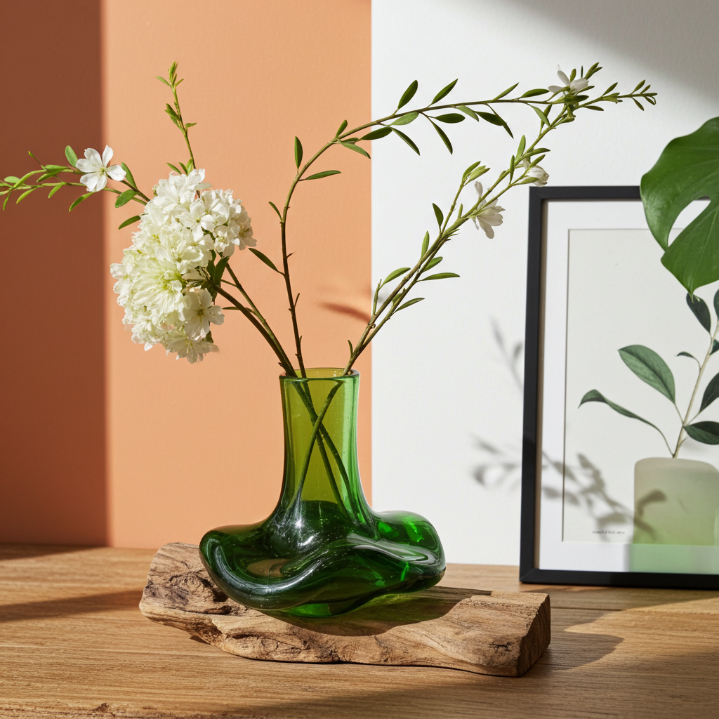 Molton Recycled Beer Bottle Glass Mini Flower Vase On Wooden Stand