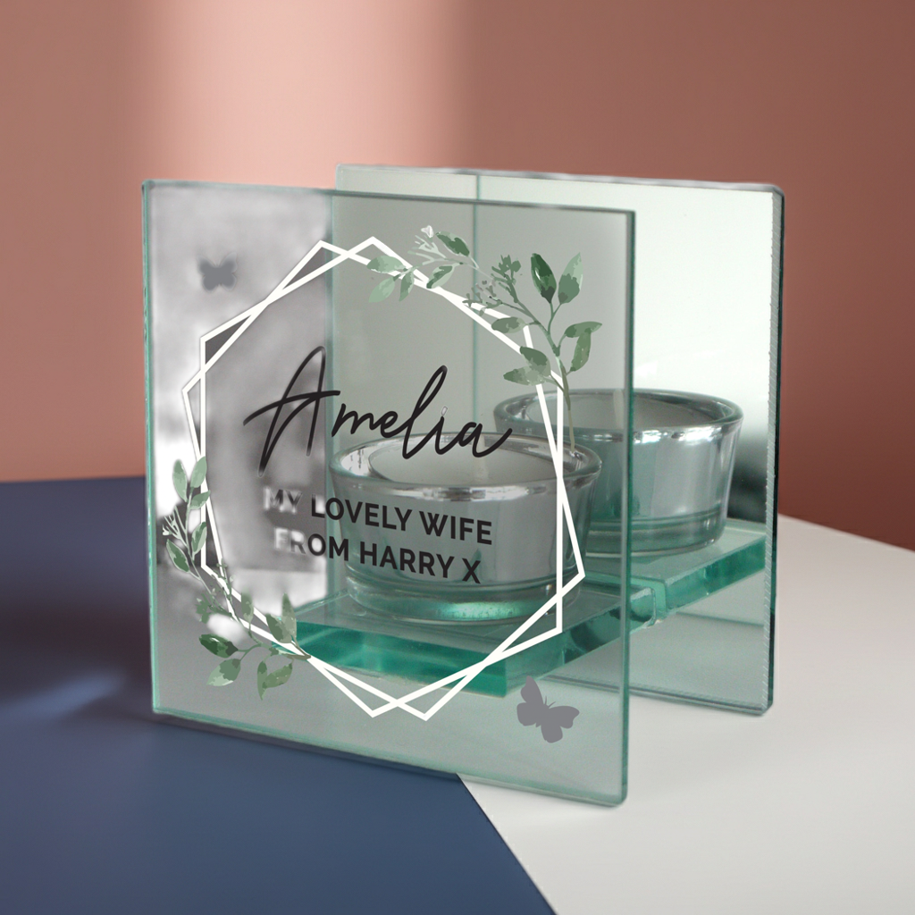 Personalised Mirrored Glass Tea Light Holder | A Modern & Thoughtful Gift - Artfully Curated Creations and identify whats in the image