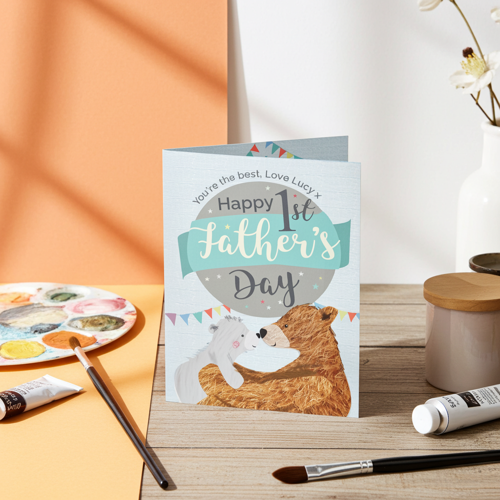 Personalised Daddy Bear 1st Father’s Day Card | A Sweet Keepsake for His First Big Day - Artfully Curated Creations and identify whats in the image