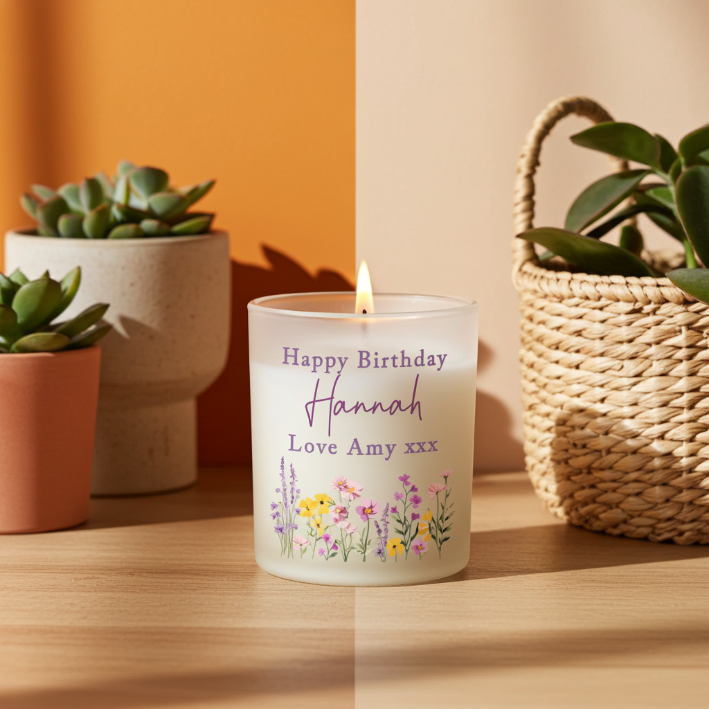 Personalised Wild Flower Jar Candle | Custom Message Gift for Any Occasion - Artfully Curated Creations and identify whats in the image