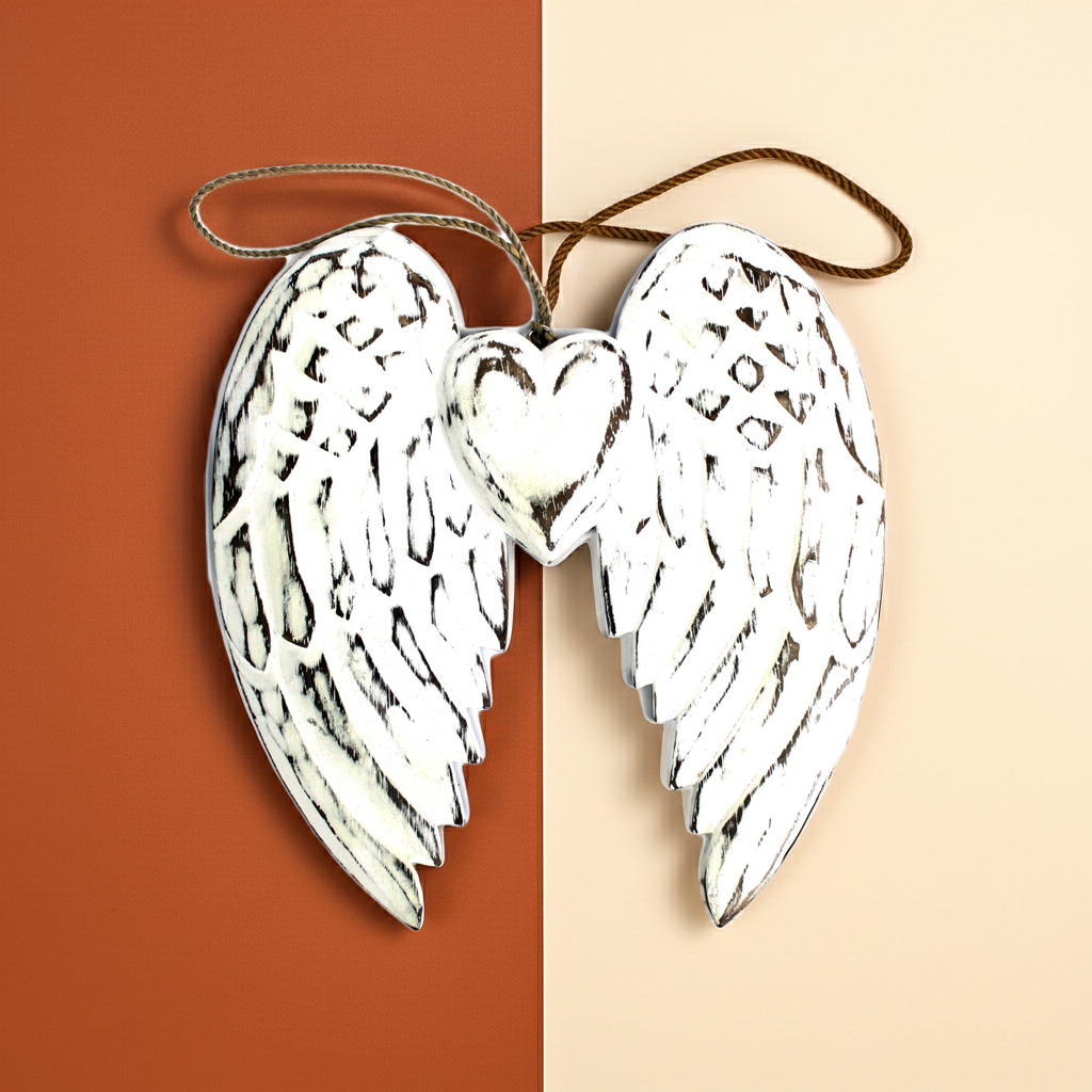 Hand Crafted 24cm Double Angel Wing With Heart - Artfully Curated Creations and identify whats in the image
