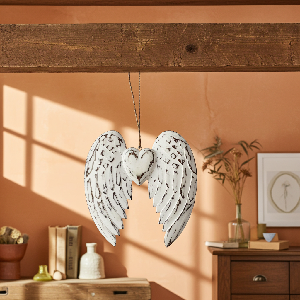 Hand Crafted 24cm Double Angel Wing With Heart - Artfully Curated Creations and identify whats in the image