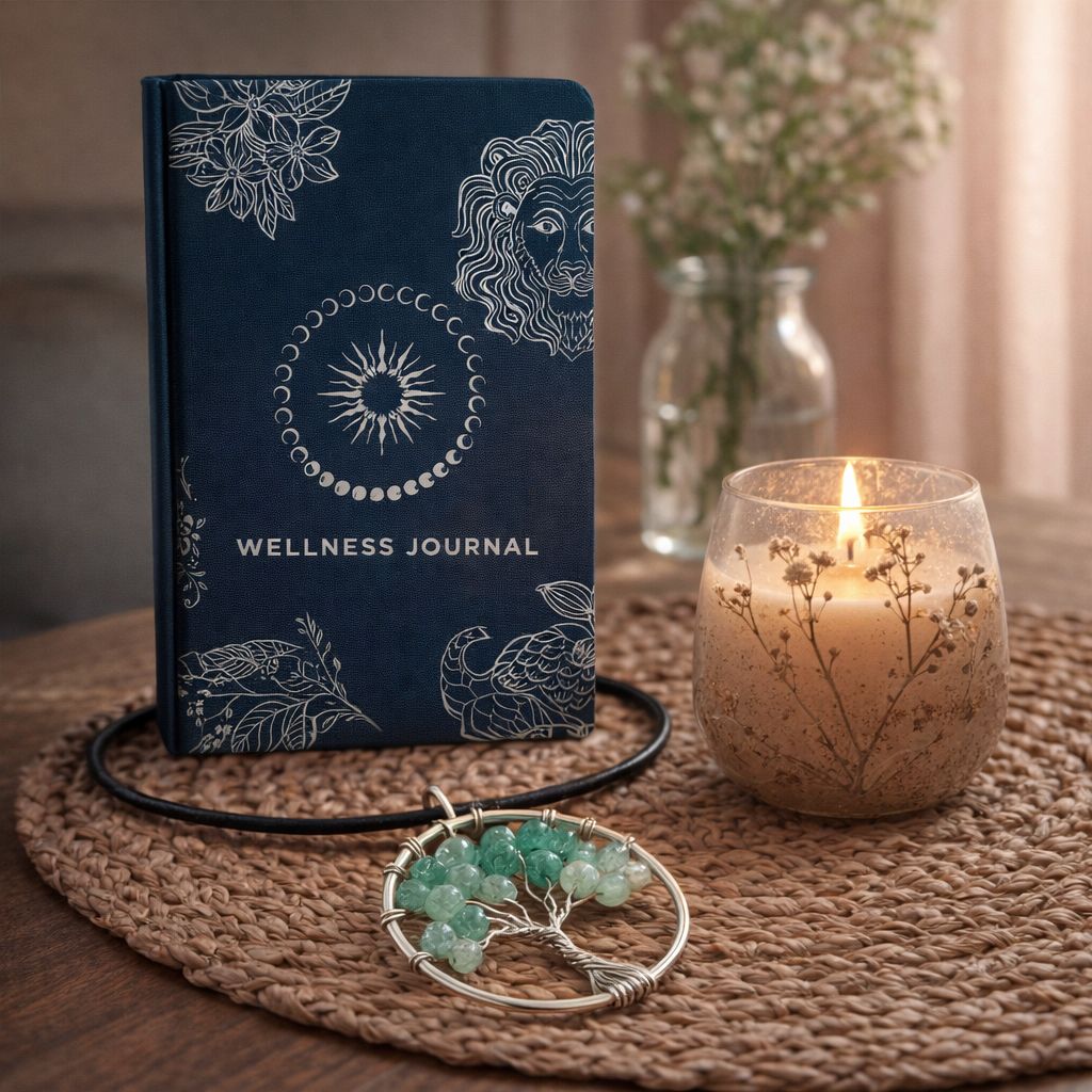 Celestial Gift Bundle for Her with Jade Pendant, Wellness Journal and Candle