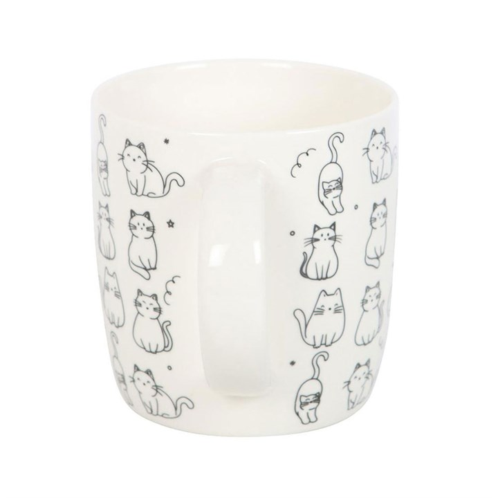 White Happy Cat Print Mug