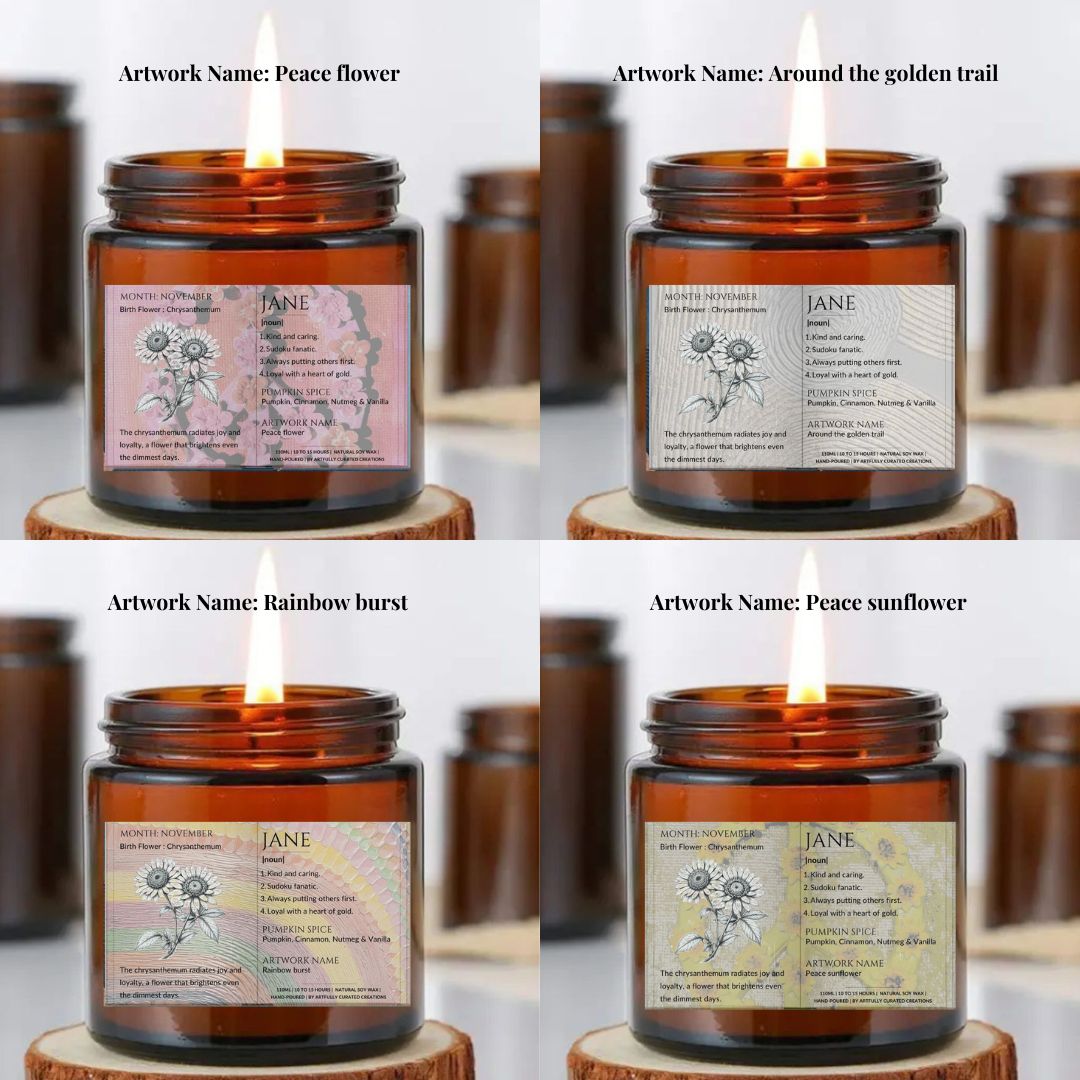 The Definition of you birth flower customisable scented artwork candle | Handmade | A personal gift - Artfully Curated Creations and identify whats in the image