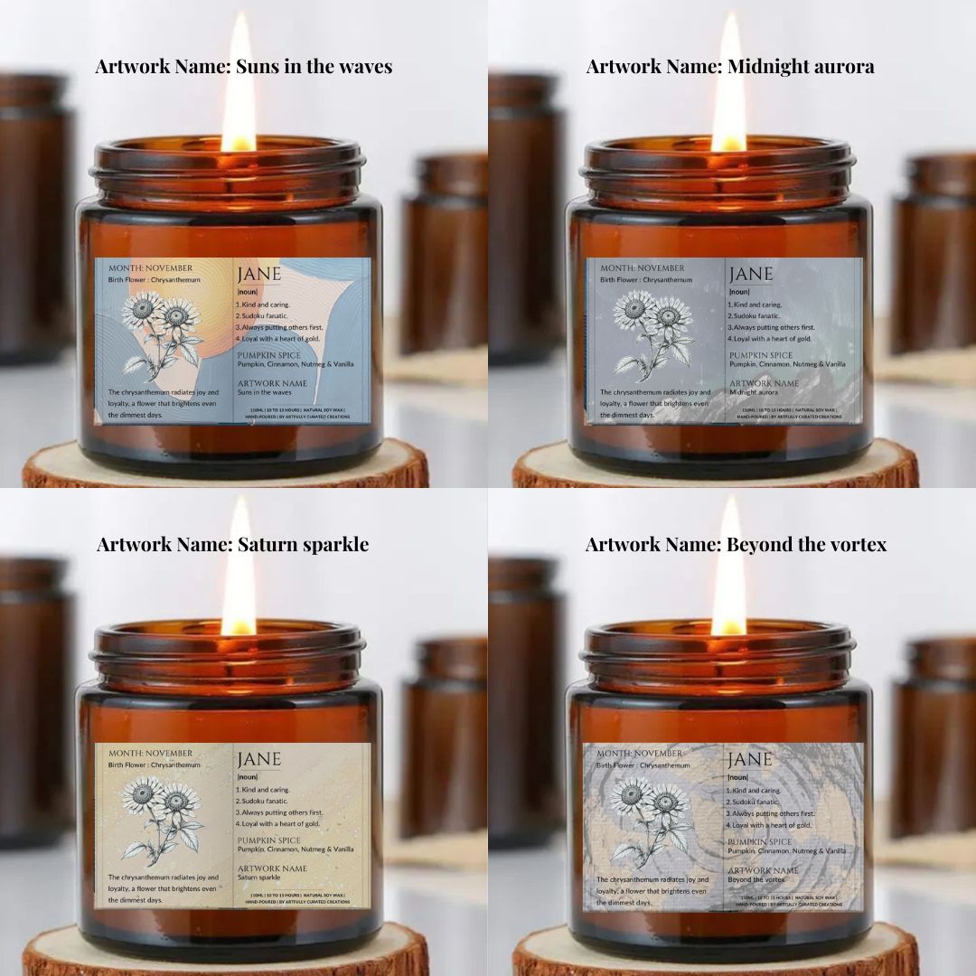 The Definition of you birth flower customisable scented artwork candle | Handmade | A personal gift - Artfully Curated Creations and identify whats in the image