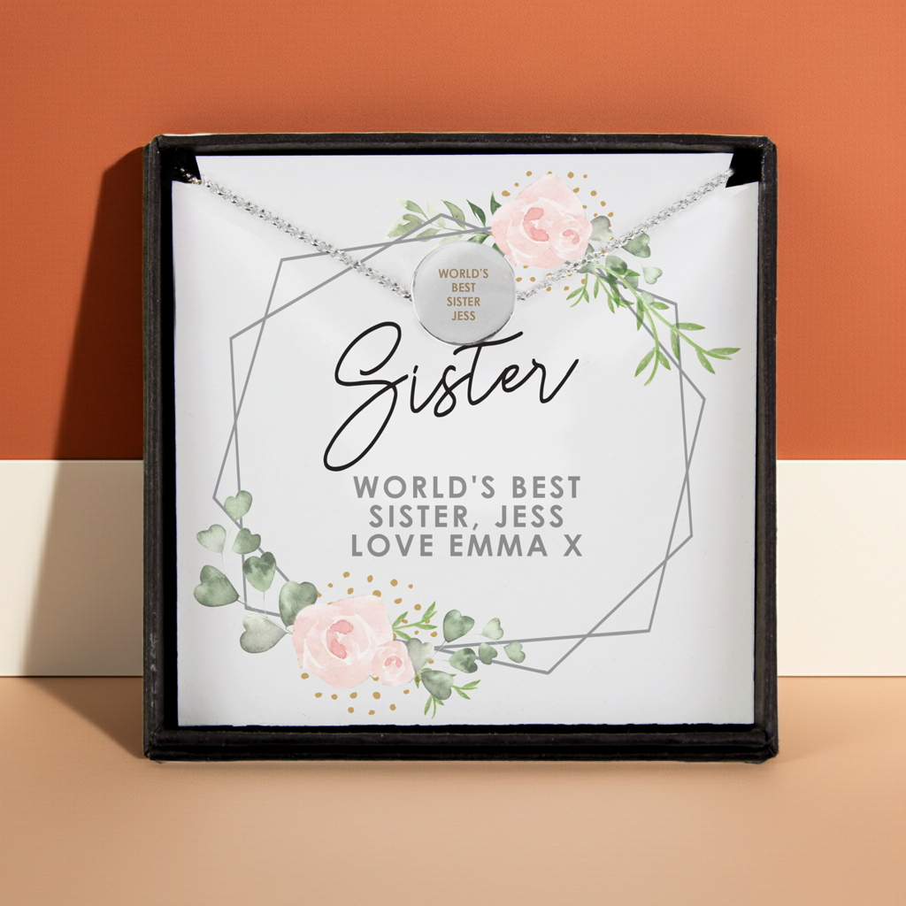 Personalised Abstract Silver Tone Necklace | Engraved Pendant & Sentiment Card Gift Box