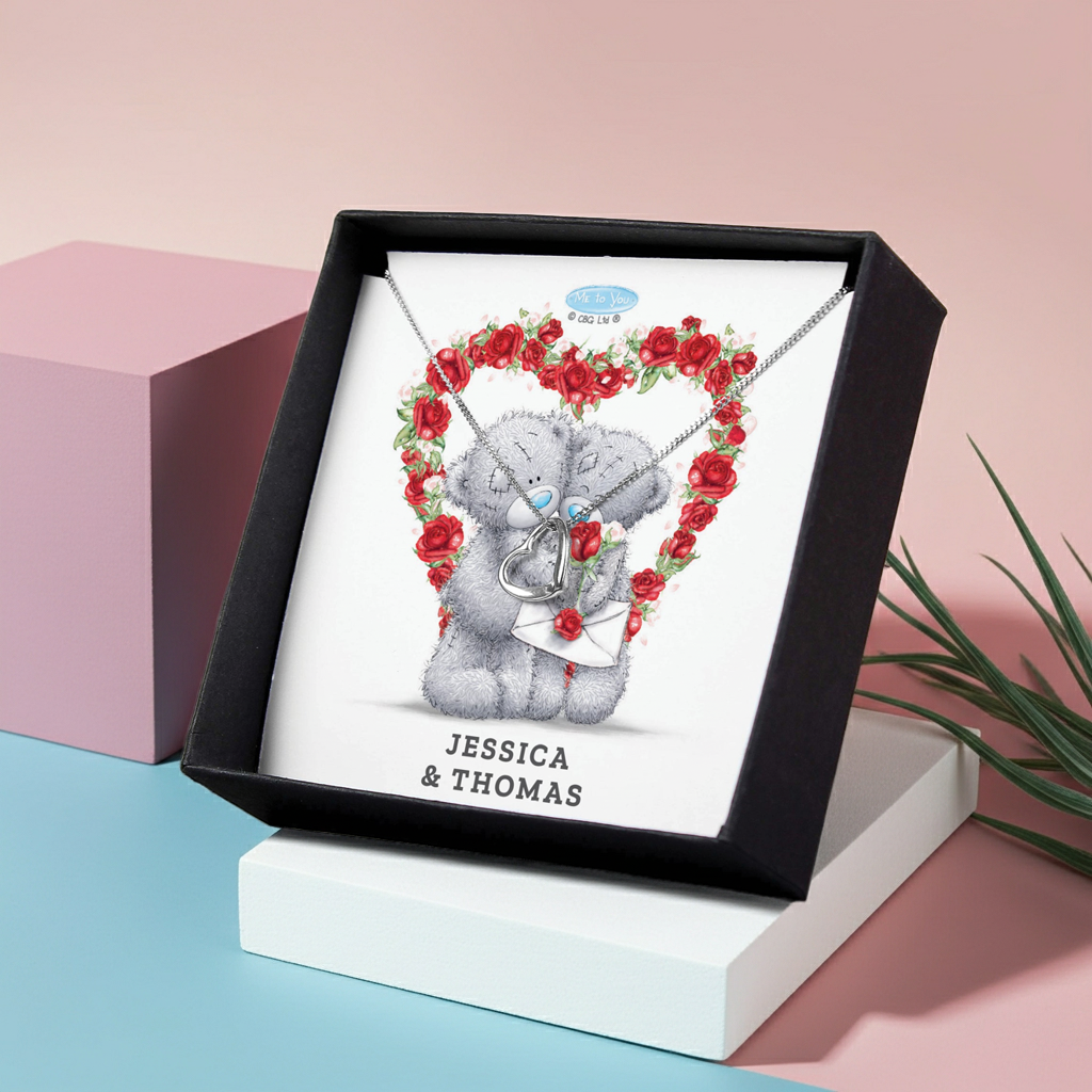 Personalised Me To You Valentine Heart Necklace | Engraved Sentiment Card & Gift Box - Artfully Curated Creations and identify whats in the image