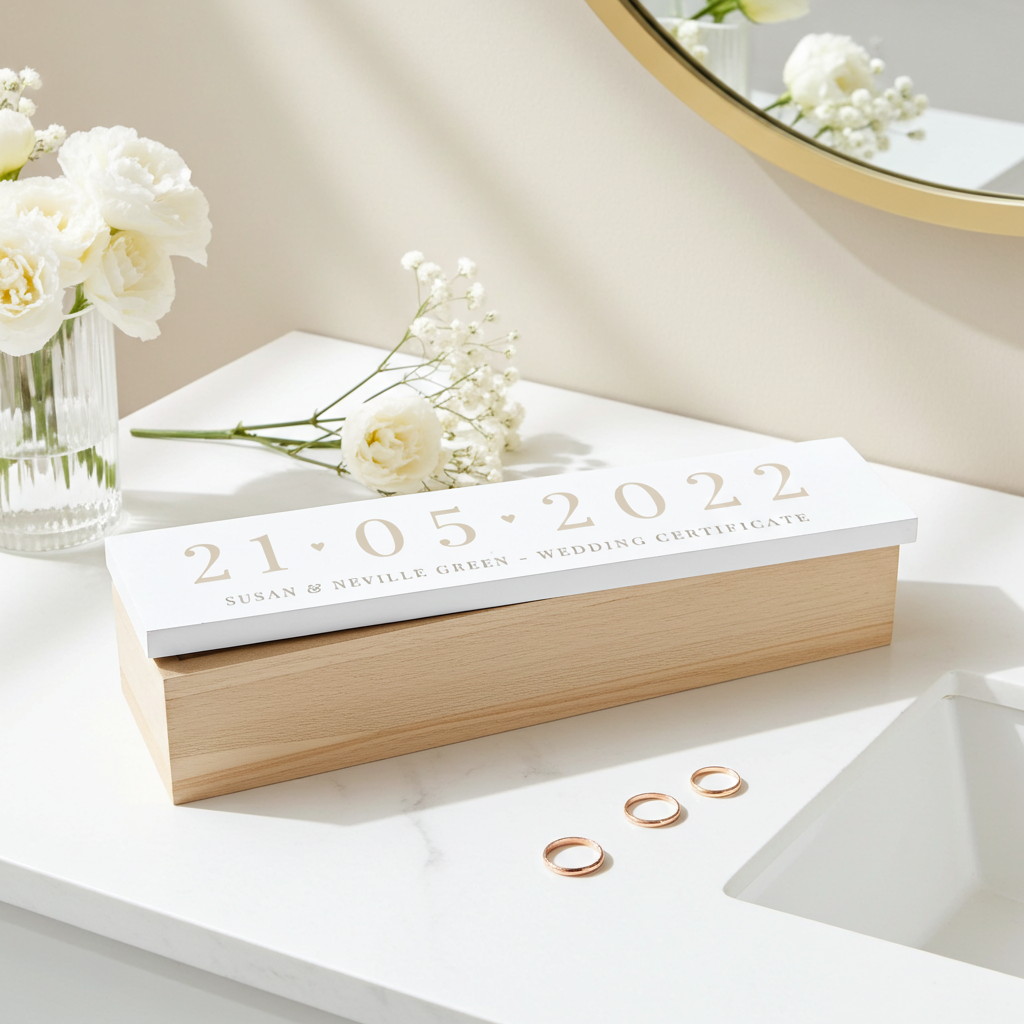 Personalised Special Date Wooden Certificate Holder | A Beautiful Way to Protect Precious Memories - Artfully Curated Creations and identify whats in the image