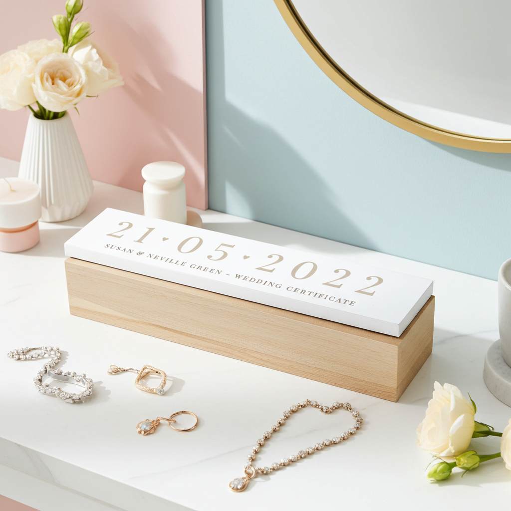 Personalised Special Date Wooden Certificate Holder | A Beautiful Way to Protect Precious Memories - Artfully Curated Creations and identify whats in the image