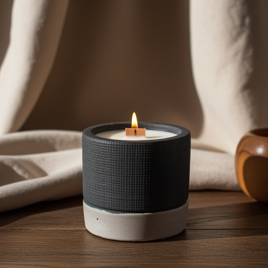 Black Concrete Wooden Wick Candle - Brandy Butter