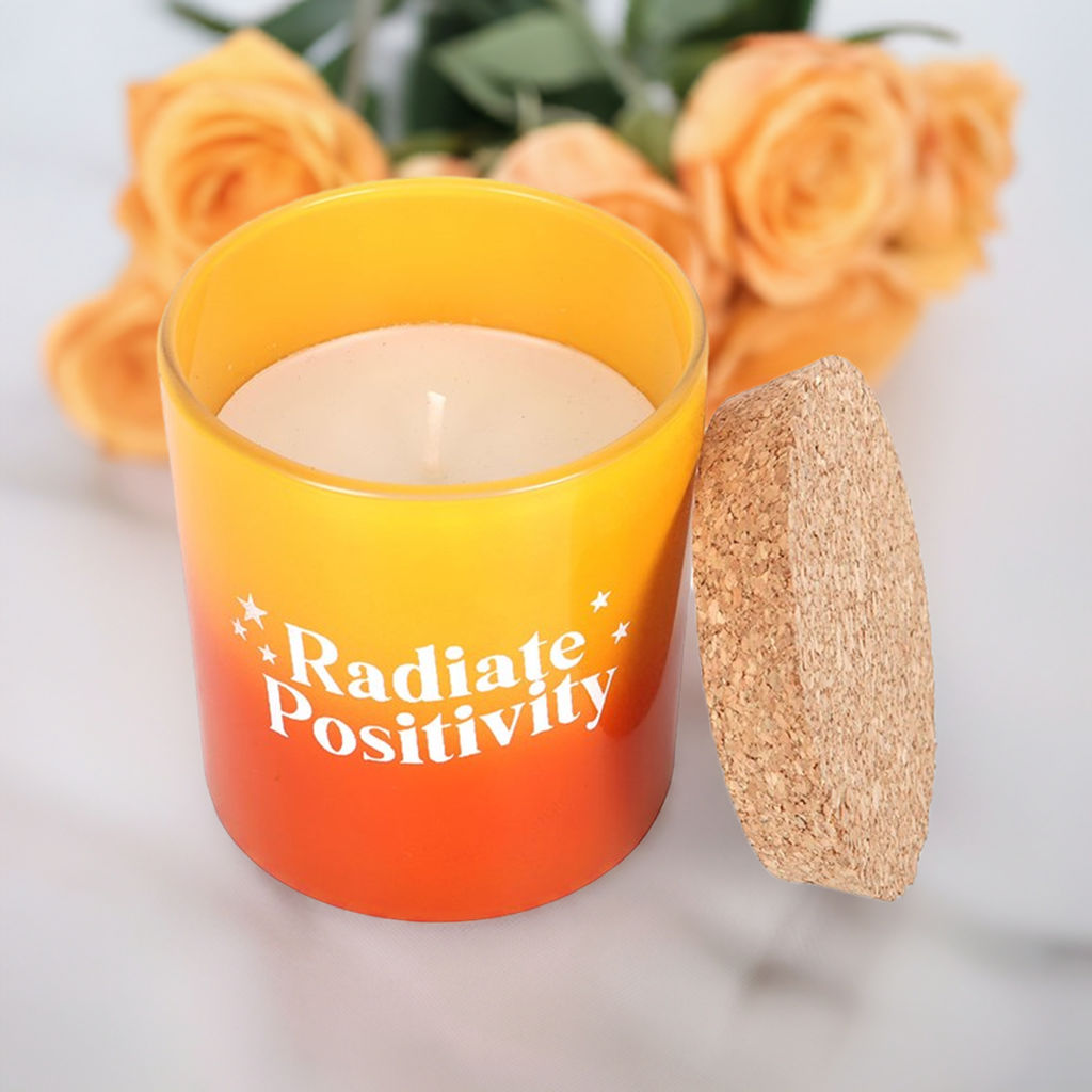 Radiate Positivity Lemon & Bergamot Scented Candle Colourful Glass Jar with Cork Lid Fresh Uplifting Citrus Candle, 20-Hour Burn Time