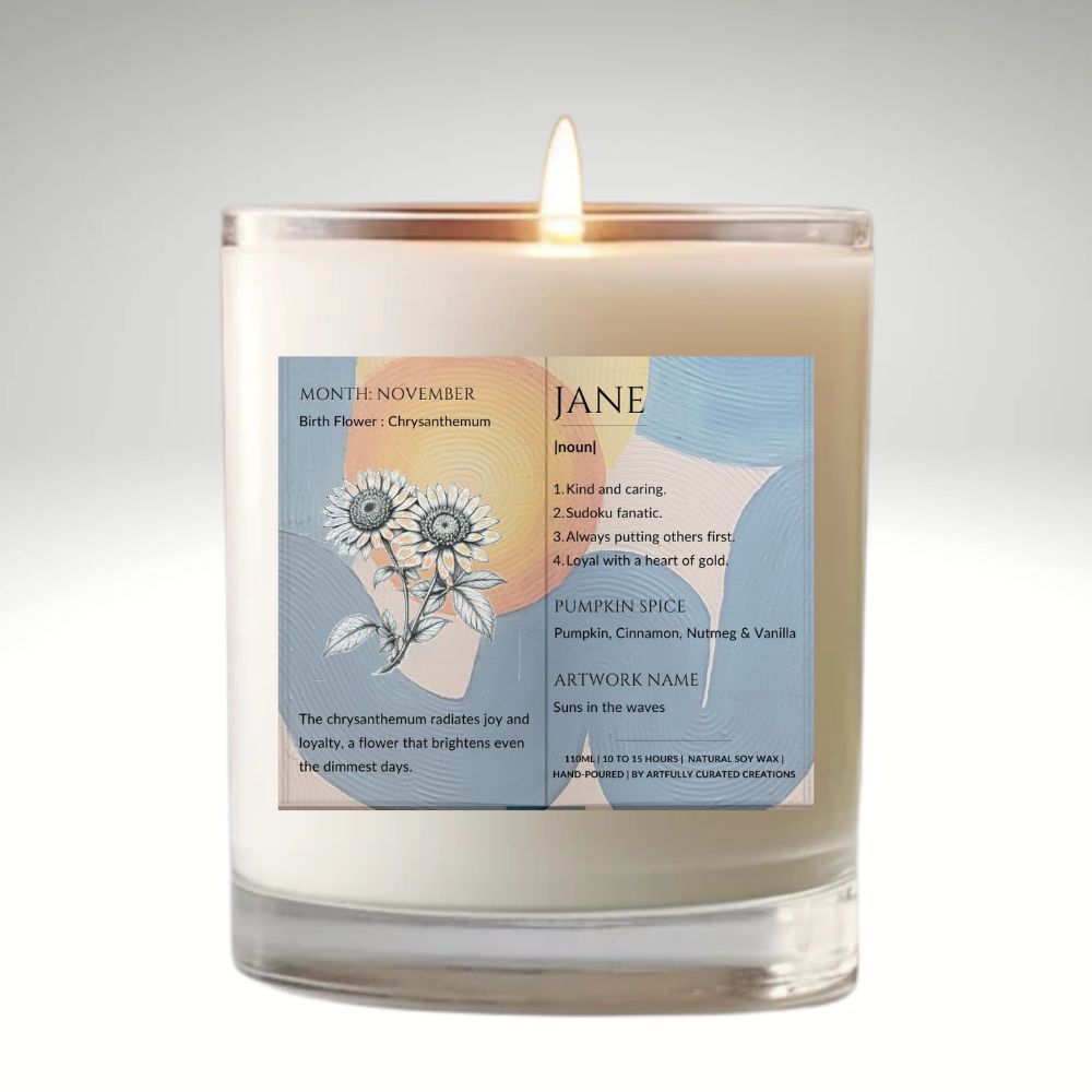 The Definition of you birth flower customisable scented artwork candle transparent Jar | Handmade | A personal gift - Artfully Curated Creations and identify whats in the image