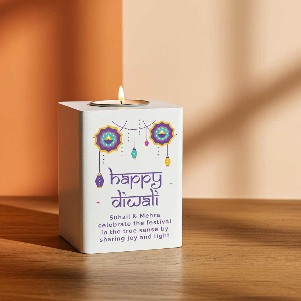 Personalised Wooden Tealight Holder | Diwali ‘Festival of Lights’ Gift - Artfully Curated Creations and identify whats in the image