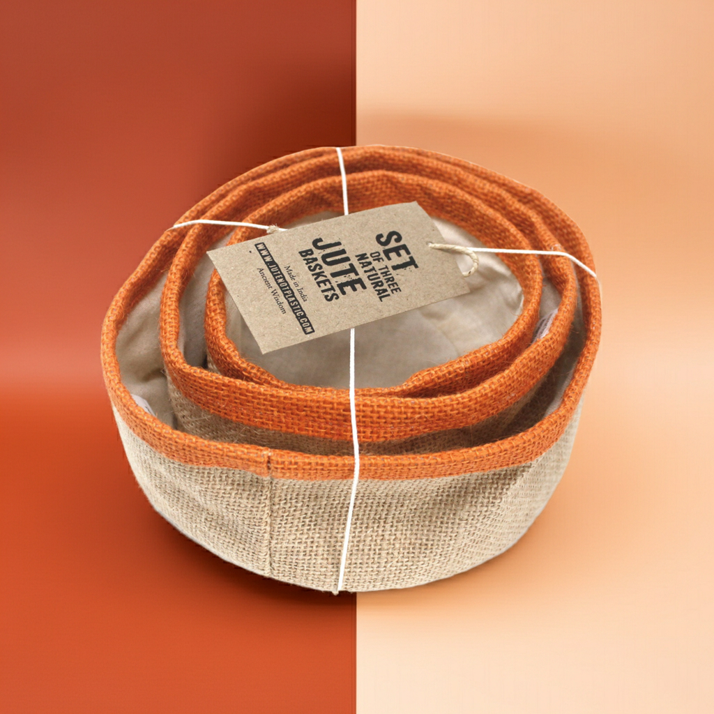 Set Of 3 Natural Jute Baskets - Artfully Curated Creations and identify whats in the image