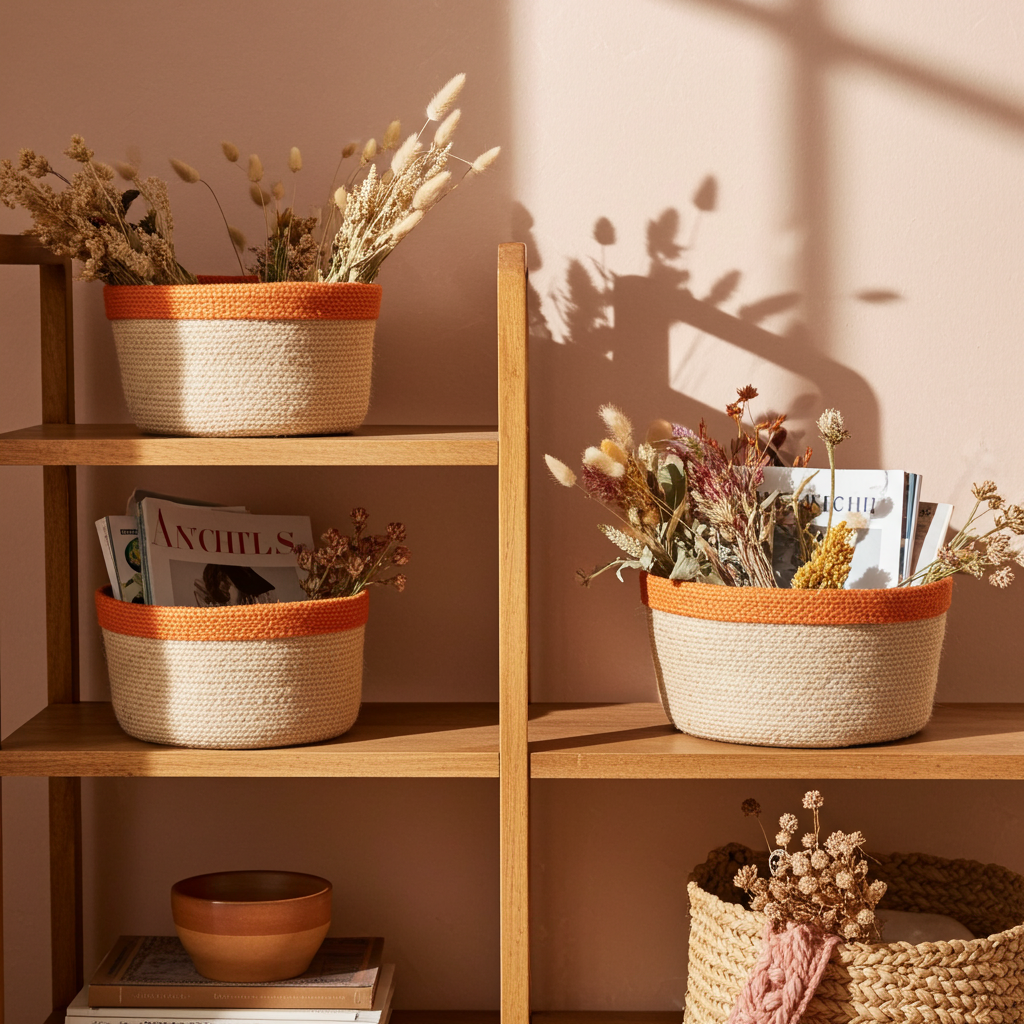 Set Of 3 Natural Jute Baskets - Artfully Curated Creations and identify whats in the image