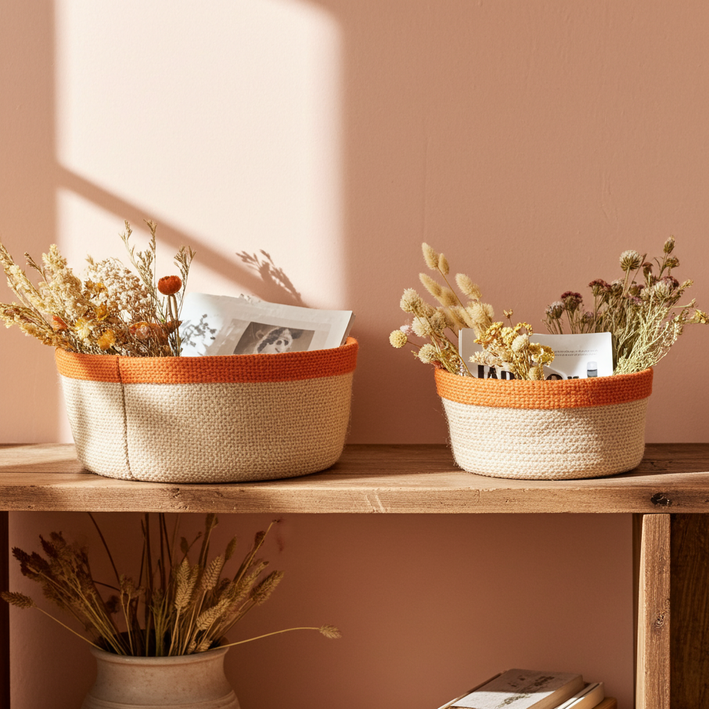 Set Of 3 Natural Jute Baskets - Artfully Curated Creations and identify whats in the image