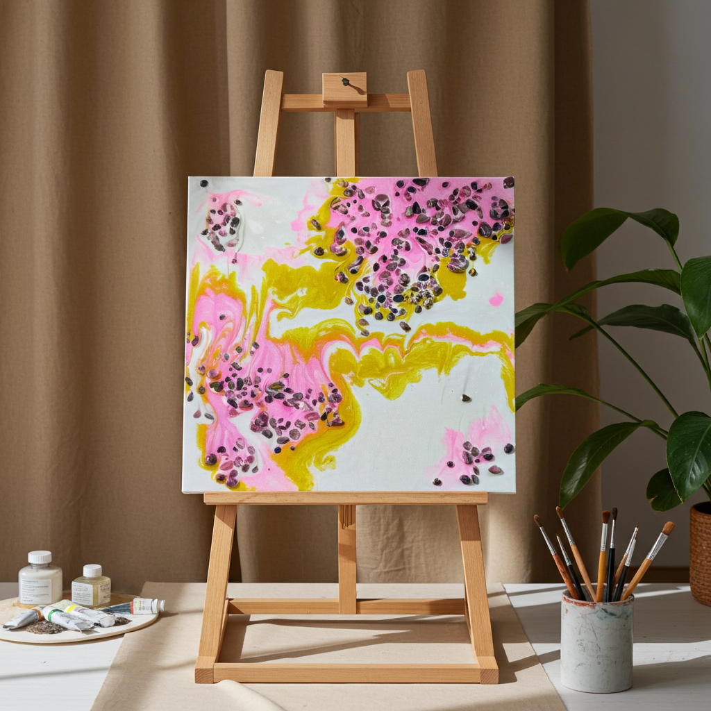 “Blush & Bloom” | Pink Gold & Pearl Resin Art with Rhodonite Gemstones | Imperfectly Perfect Handmade Wooden Canvas - Artfully Curated Creations and identify whats in the image