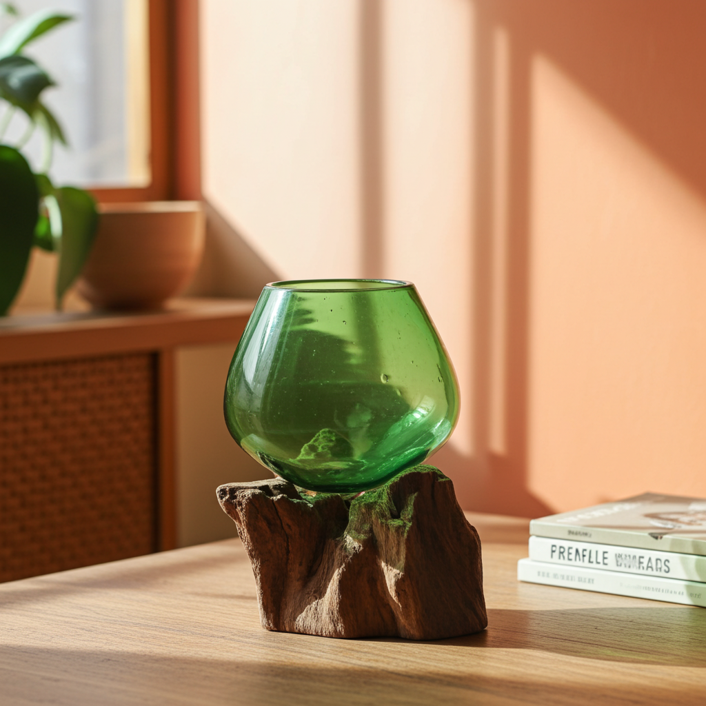 Molton Recycled Beer Bottle Glass Small Bowl On Wooden Stand