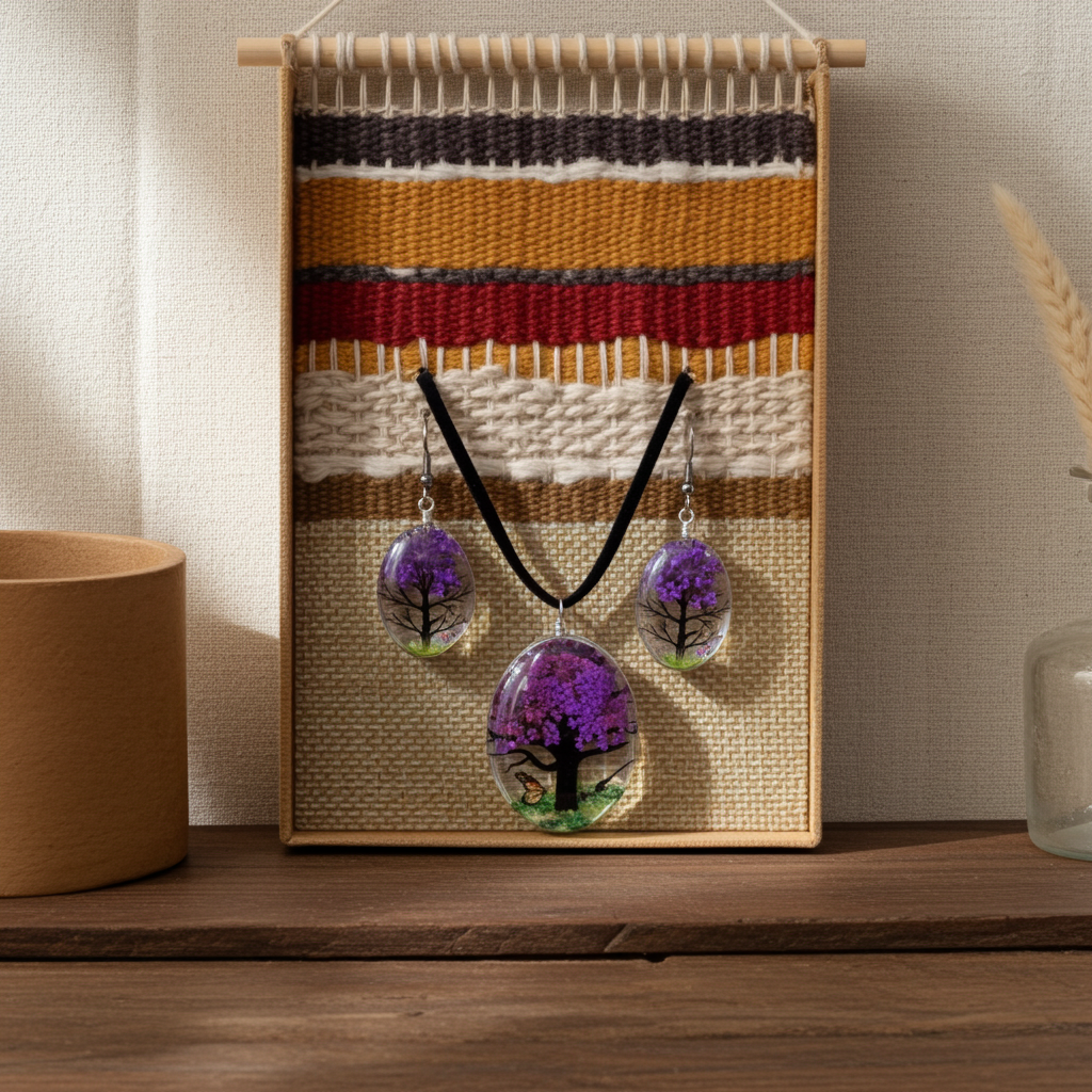 Pressed Flower Tree Of Life Jewellery Set