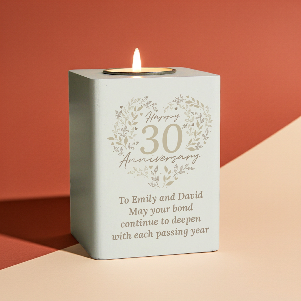 Personalised 30th Anniversary Tealight Holder | Pearl Anniversary Keepsake - Artfully Curated Creations and identify whats in the image