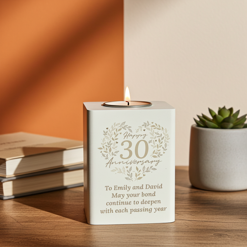 Personalised 30th Anniversary Tealight Holder | Pearl Anniversary Keepsake - Artfully Curated Creations and identify whats in the image
