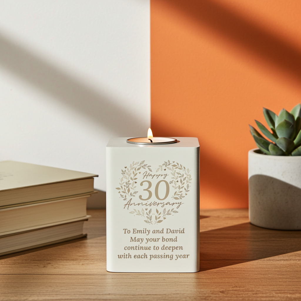 Personalised 30th Anniversary Tealight Holder | Pearl Anniversary Keepsake - Artfully Curated Creations and identify whats in the image