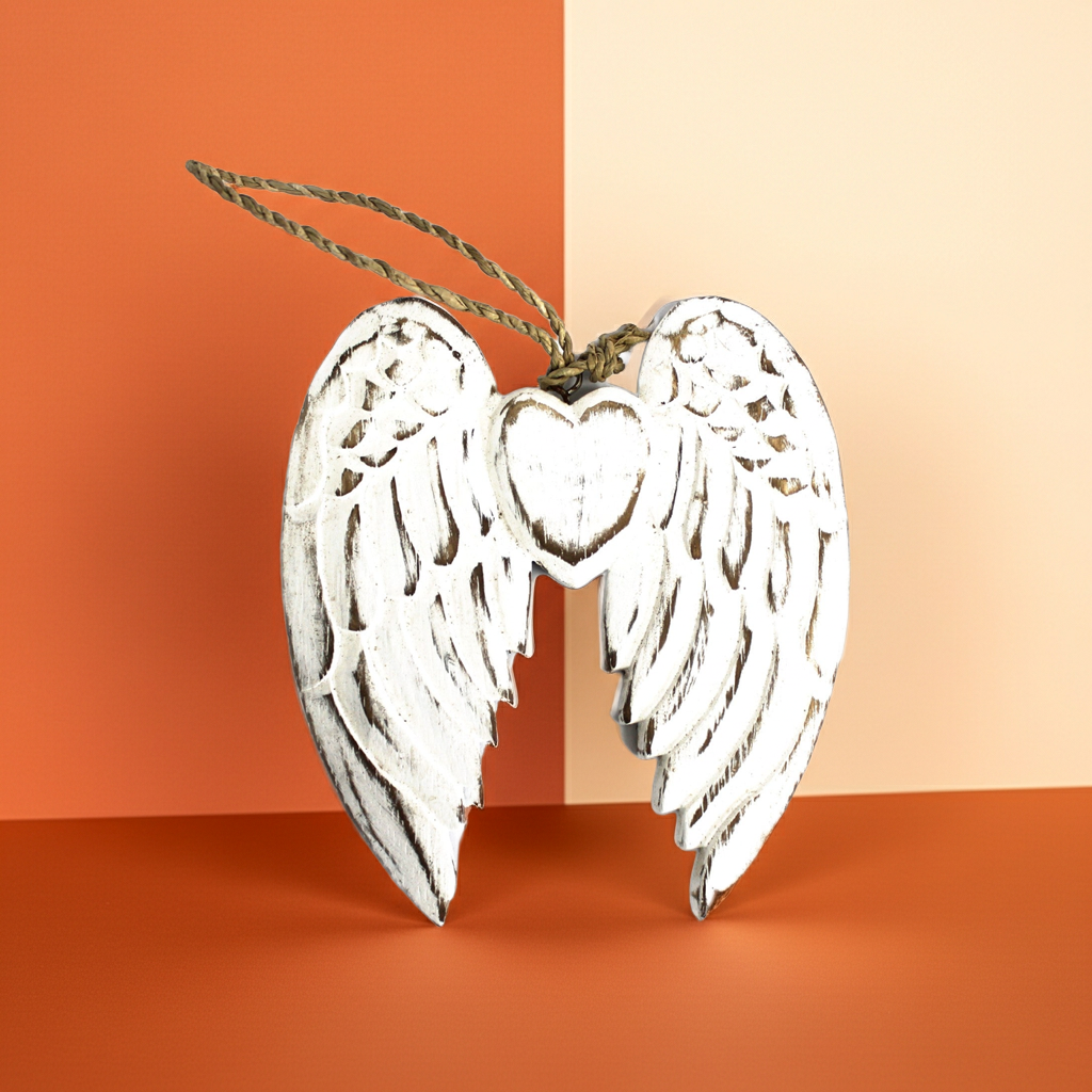Hand Crafted 15cm Small Double Angel Wing With Heart