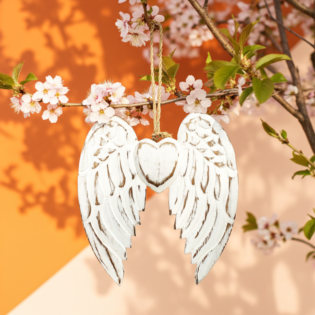 Hand Crafted 15cm Small Double Angel Wing With Heart