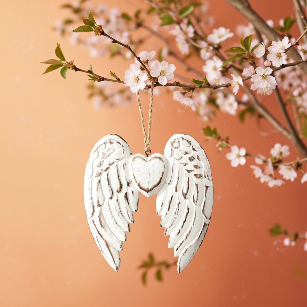 Hand Crafted 15cm Small Double Angel Wing With Heart