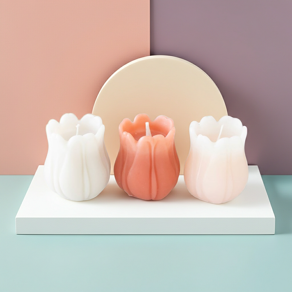 Tulip‑Shaped Candle Set | 3 Unscented Spring Candles | Floral Home Décor | 5‑Hour Burn | Easter & Spring Table Styling