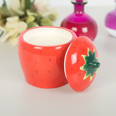 Strawberry Shaped Candle Ceramic Jar with Fruity Scent Sweet Home Decor & Gift, 16-Hour Burn Time