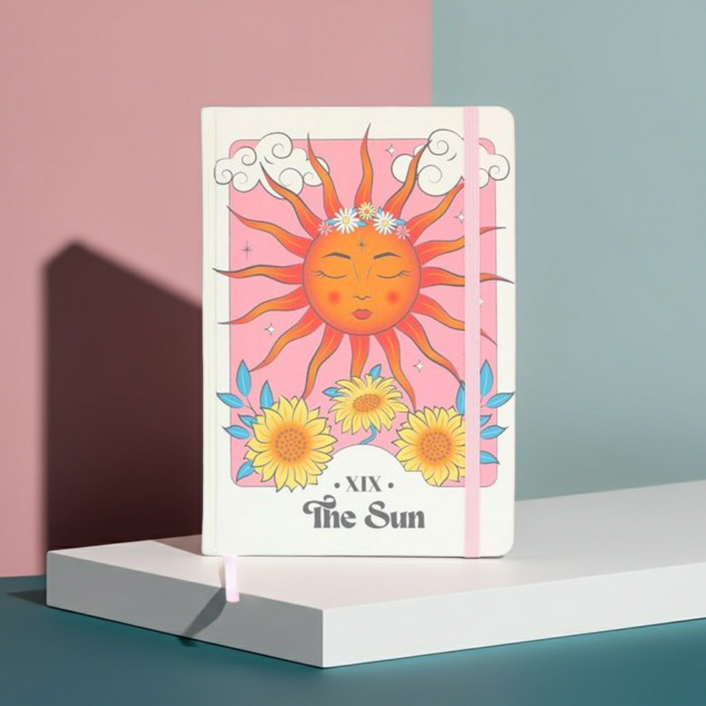 The Sun Celestial A5 Notebook - Artfully Curated Creations and identify whats in the image