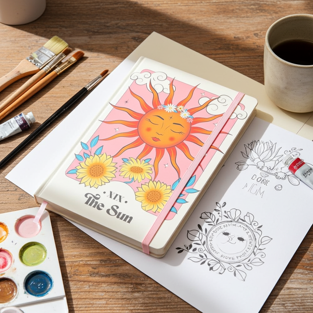 The Sun Celestial A5 Notebook - Artfully Curated Creations and identify whats in the image