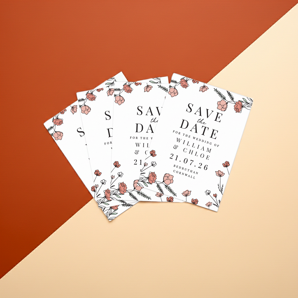 Personalised Pink Floral Save the Date Cards | A Stylish Way to Announce Your Wedding - Artfully Curated Creations and identify whats in the image