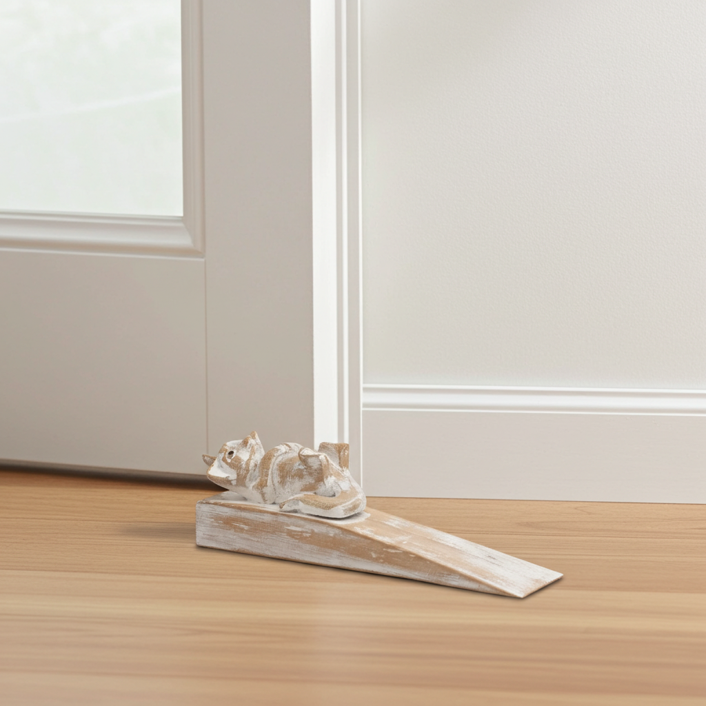 Hand Carved Doorstop - Kitten