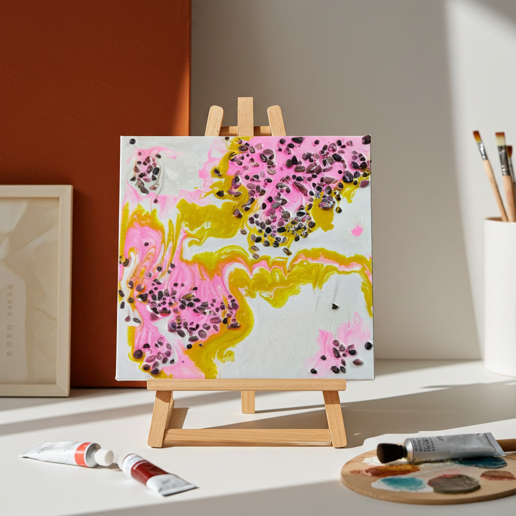 “Blush & Bloom” | Pink Gold & Pearl Resin Art with Rhodonite Gemstones | Imperfectly Perfect Handmade Wooden Canvas - Artfully Curated Creations and identify whats in the image