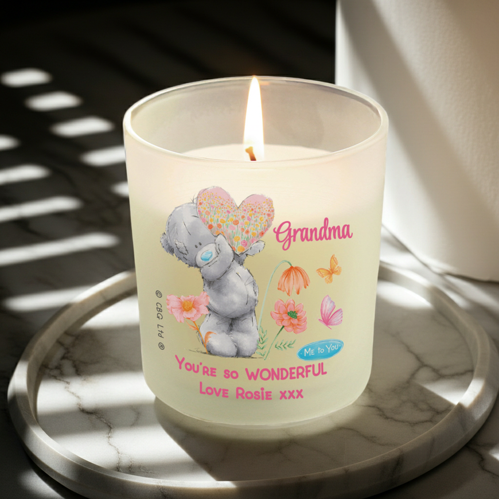 Personalised Me to You Candle Jar | Tatty Teddy Floral Design - Artfully Curated Creations and identify whats in the image