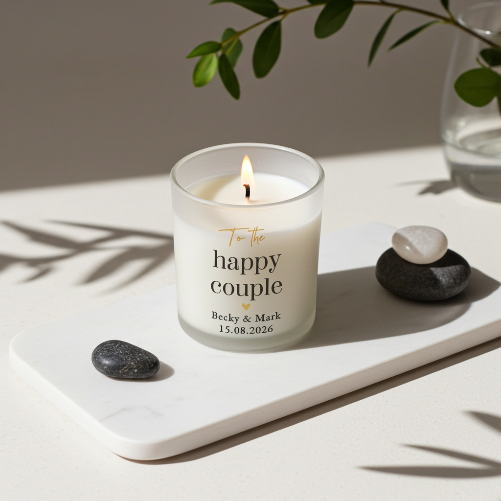 Personalised Black & Gold Frosted Candle | Custom Message Gift for Weddings & Anniversaries