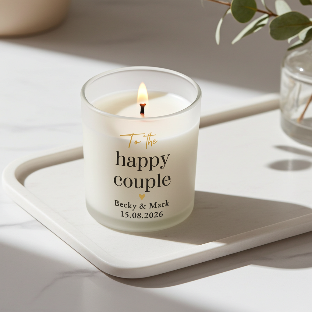 Personalised Black & Gold Frosted Candle | Custom Message Gift for Weddings & Anniversaries - Artfully Curated Creations and identify whats in the image