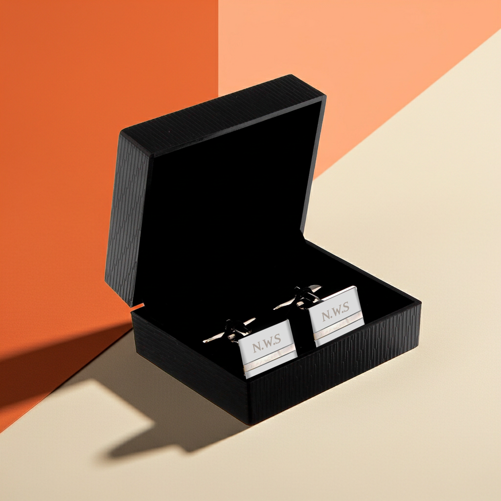 Personalised Mother of Pearl Initial Cufflink | Elegant Gift for Weddings, Birthdays & Father’s Day - Artfully Curated Creations and identify whats in the image