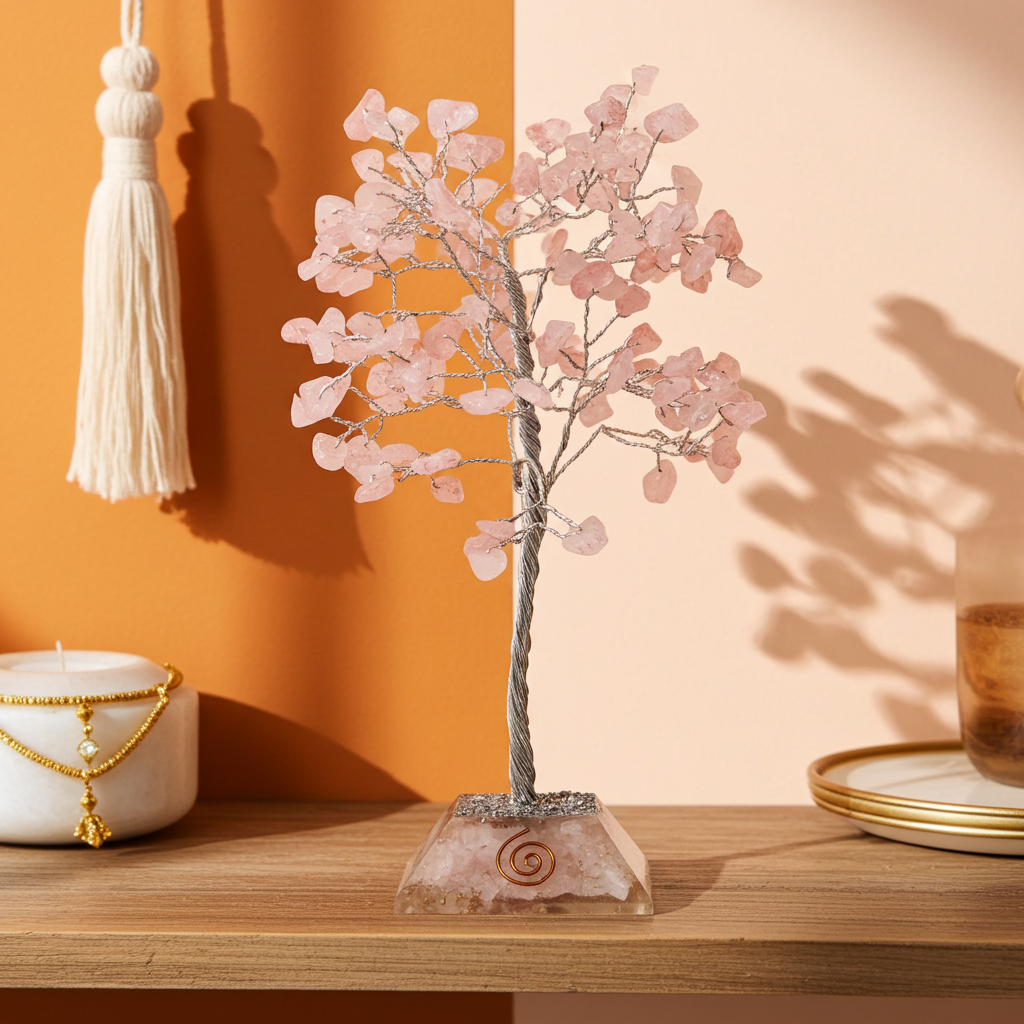 Rose Quartz Gemstone Tree With Organite Base